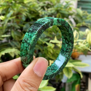 爱妮原创特色缅甸天然a货翡翠女款方条花青福雕花手镯玉镯子 57mm