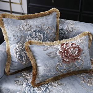 欧式沙发靠垫抱枕套靠枕客厅大号卧室床头靠背长方形含芯蓝色套子