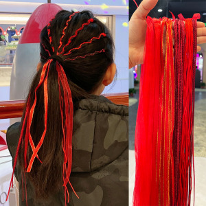 新年红色编发彩绳儿童彩带民族风个性女孩扎头发脏辫头绳发带头饰