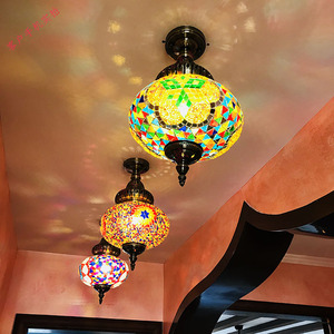 东南亚泰式创意吊灯漫咖啡摩洛哥酒吧餐厅过道卡座网咖彩色琉璃灯