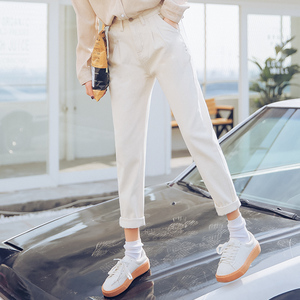 145小个子牛仔裤xs八分白色哈伦裤女秋九分显高搭配高腰直筒裤150