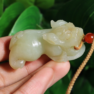 方言热卖精品放巨漏新疆且末糖青白色男款貔貅瑞兽吊坠挂件回馈x