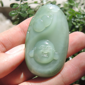回馈价蒋喜收藏级俄料精品特惠粉青猫眼碧玉巧雕福在眼前佛吊坠x