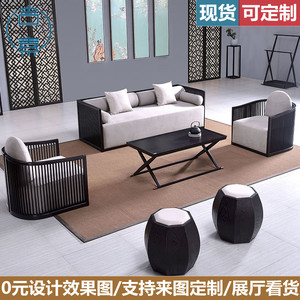 新中式沙发组合禅意实木沙发客厅小户型酒店民宿办公家用别墅家具