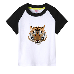 老虎头动物图案男女短袖儿童装纯棉t恤活动衣服春夏季新款亲子装