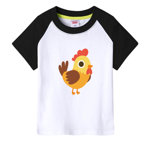 小公鸡动物图案男女短袖儿童装纯棉T恤活动衣服春夏季新款亲子装