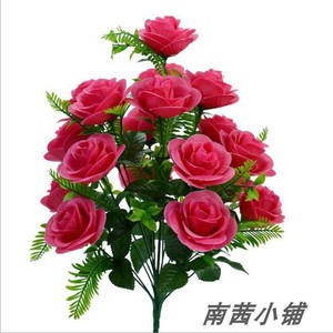 仿真绢花18头玫瑰花把花摆放红色白色黄色紫色 红色塑料花盆花艺