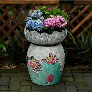 户外庭院园艺装饰浮雕水泥花盆别墅门口落地摆件民宿花园盆栽花架