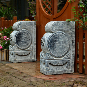 人造石仿石雕抱鼓石门墩一对 仿古庭院别墅门口镇宅石鼓 石墩摆件