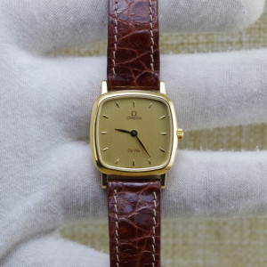 二手omega欧米茄女表方形18k黄金皮带手表原装瑞士腕表日本中古