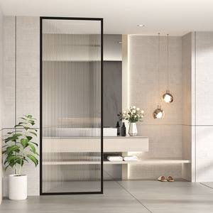 长虹超白钢化玻璃屏风不绣钢铝合金半墙隔断现代简约入户门遮挡