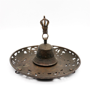 江户时期密宗东密法器九股铜金刚铃共錾莲镂空法盘 日本回流