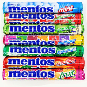 曼妥思草莓橙水果味咀嚼条糖劲嚼薄荷糖mentos chewy mint fruit