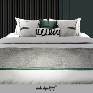 家具展厅轻奢样板间床上用品现代简约抽象休闲灰墨绿色床品9件套