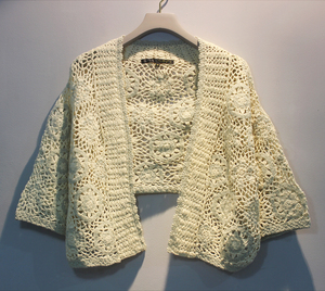 外单复古毛衣钩织手工撞色镂空钩花针织衫开衫外套宽松短装羊毛女