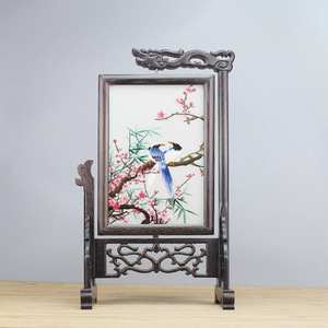 苏绣双面绣客厅书房台屏摆件手工刺绣实木框架中国风特色工艺礼品