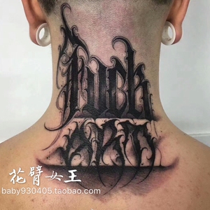 花臂少女tattoo x197 暗黑嘻哈风 脖子后背 哥特字母 纹身贴