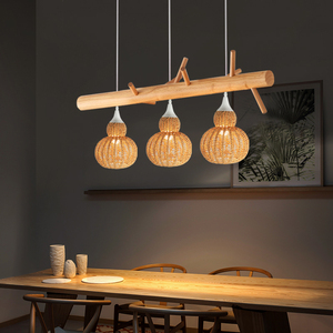 北欧实木三头餐厅吊灯原木