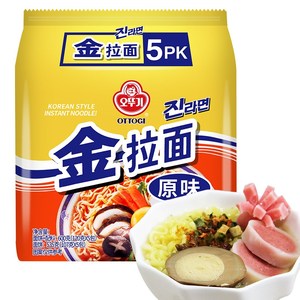 韩国进口不倒翁奥多吉方便面拉面原味金拉面泡面600g(120g*5包入)