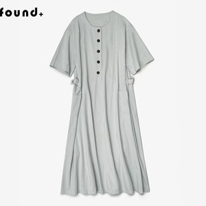 24H04F+夏新款 自然主义纯棉冰蓝色连衣裙女短袖宽松奶油米色长裙