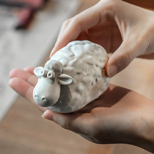 万仟堂茶宠摆件陶瓷迷你茶宠羊年精品茶玩茶宠茶道配件小绵羊