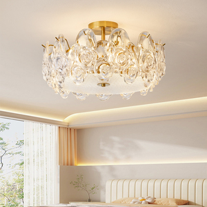 法式奶油风卧室吸顶灯2024年新款创意温馨浪漫玫瑰花女儿房间灯具