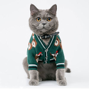 猫咪衣服秋冬保暖毛衣蓝猫英短圣诞过年喜庆开衫卫衣法斗宠物服饰