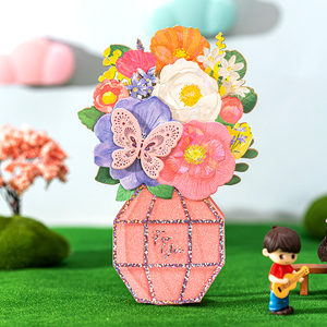 教师节卡片创意女神节贺卡3D立体花束三八节鲜花节日祝福贺卡