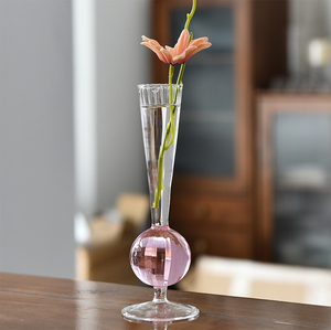 创意条纹花瓶 水培球形花瓶 透明玻璃插花器 家居餐桌装饰摆件