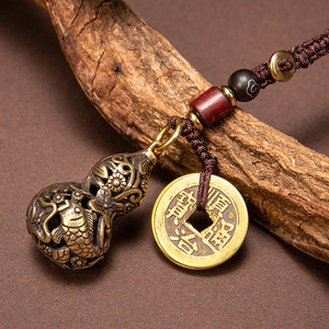 纯铜镂空葫芦挂件汽车钥匙扣挂饰男女士包挂坠招财转运辟邪五帝钱