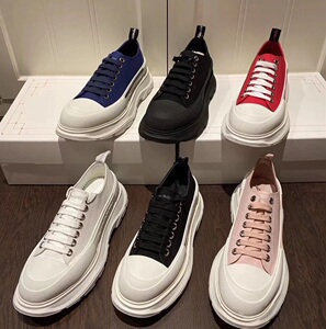 正品官网mcqueen麦昆帆布鞋厚底松糕小白鞋男女休闲系带运动板鞋