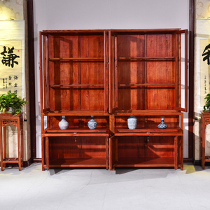 仿古家具展柜矮柜玻璃台实木珠宝展示柜陈列柜中式榆木古典珠宝柜