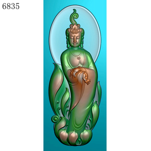6835站立观音雕刻北京精雕图jdp灰度图挂件bmp玉雕素材浮雕图
