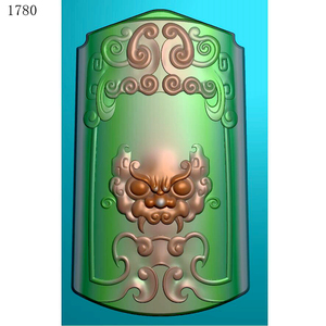 仿古弧度兽头牌1780玉雕图雕刻素材北京精雕jdp灰度图bmp挂件