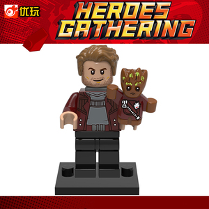 兼容乐高超级英雄复仇者联盟3人仔星爵sh499含武器76107将牌d040