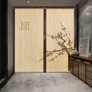 定制竹帘门推拉式折叠移门中式花鸟商场隔断简易门客厅厨房卫生间