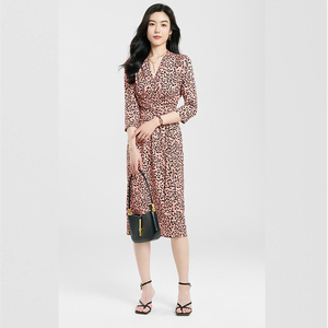 i dvf i裹身裙夏季爆款粉色豹纹优雅性感弹力真丝一片式连衣裙