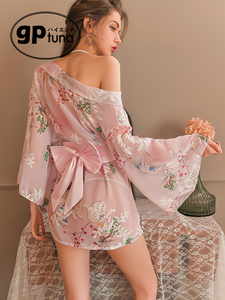 gptuna日系睡衣女款2023年新款性感情趣夏季网纱诱惑和服睡裙套装