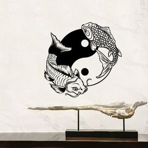 新中式阴阳八卦太极图贴纸锦鲤鱼图案书房玄关创意背景墙贴画壁纸