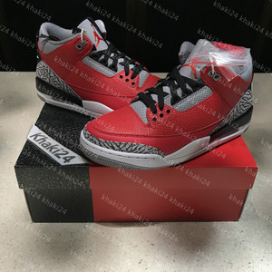 khaki24 air jordan 3 aj3 红水泥黑红爆裂纹休闲球鞋 ck5692-600