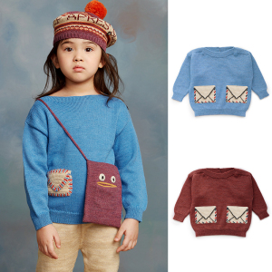 mmw kids oeuf 21aw 女童儿童可爱信封口袋针织衫毛衣
