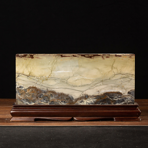 广西国画石天然奇石观赏石草花石方板中式摆件屏风客厅工艺品tw53