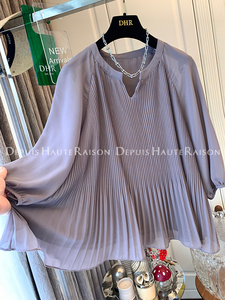 DHR 高级感法式气质百褶衬衫今年流行漂亮宽松上衣雪纺娃娃衫夏季