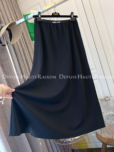 DHR 欧货气质黑色显瘦松紧腰半身裙半裙子长裙a字中长款微胖大码