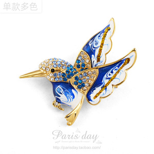 巴黎假日/包邮手绘滴油彩色轻奢翠鸟胸针胸花女送好友老师的礼物