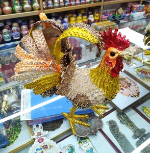 雄鸡一唱天下白俄罗斯工艺品镶钻首饰盒珠宝盒，西洋五彩大公鸡。