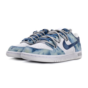 nike dunk low 做旧水洗丹宁 蓝白 解构 球鞋定制 bigniu
