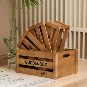 实木木框箱储物收纳木条箱子家用桌面零食长方形木箱装饰木筐道具