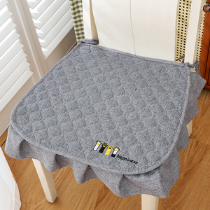 亚麻四季通用夹绵椅子坐垫透气舒适棉麻绑带刺绣座垫办公室座椅垫