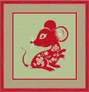 凉风dmc十字绣客厅新款 zgf3159 剪纸小老鼠 浅绿布